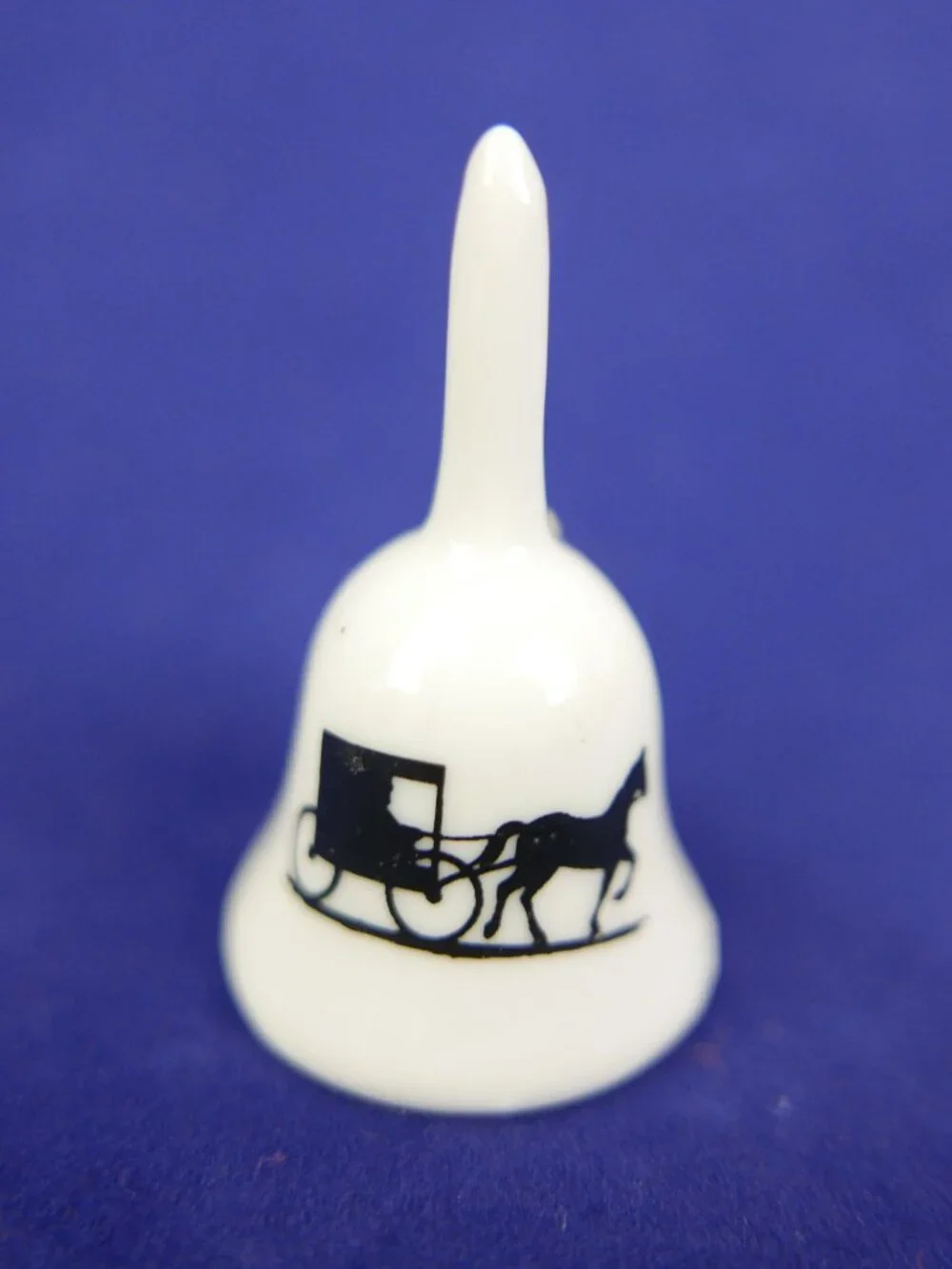 Vintage Amish Country Miniature Ceramic Souvenir Bell Horse & Buggy Silhouette